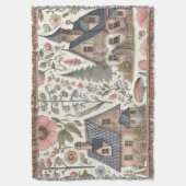 コテージコアマッシュルームとフローラルパターン スローブランケット (正面縦)