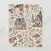 コテージコアマッシュルームとフローラルパターン ポストカード (正面/裏面)