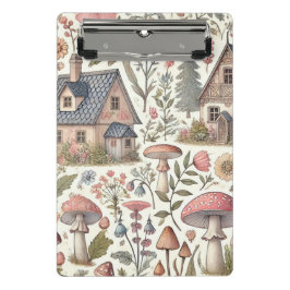 コテージコアマッシュルームとフローラルパターン ミニクリップボード