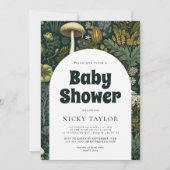 コテージコアマッシュルームシームレスベビーシャワー 招待状 (正面)