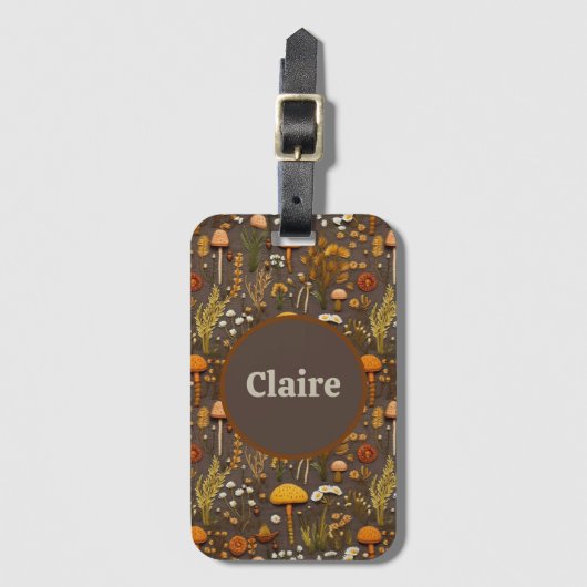 コテージコアマッシュルーム刺パーソナライズされた繍 ラゲッジタグ (正面縦)