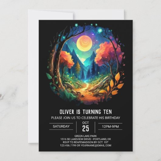 コテージコアミスティックブラッシュウッド誕生日 招待状 (正面)