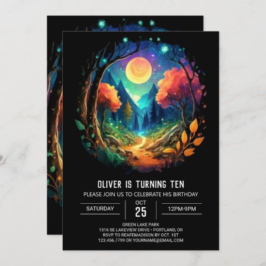 コテージコアミスティックブラッシュウッド誕生日 招待状 (正面/裏面)