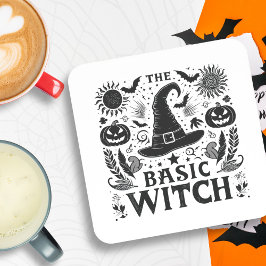 コテージコアモダンブラックウィッチハットハロウィーンテーマ コースター