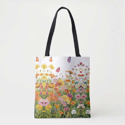 コテージコアワイルドフラワーと蝶のトラッド トートバッグ (正面)