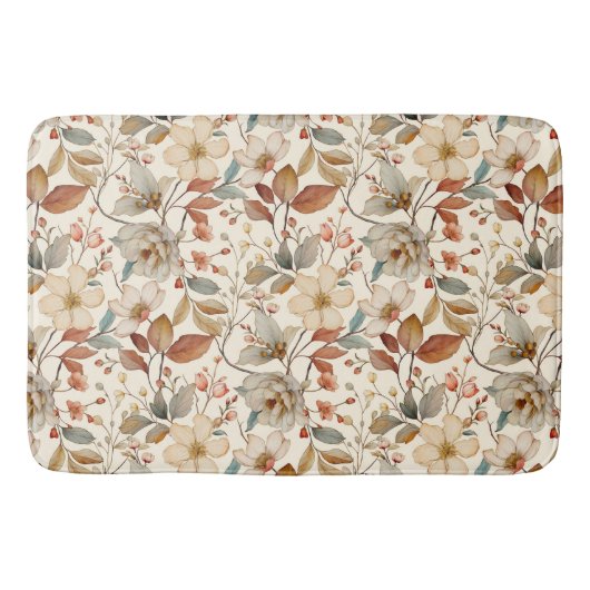 コテージコアワイルドフラワーウォータカラーヴィンテージパターン バスマット (正面)