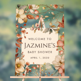 コテージコアワイルドフラワーベビーシャワーウェルカム アクリルサイン