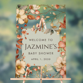 コテージコアワイルドフラワーベビーシャワーウェルカム アクリルサイン