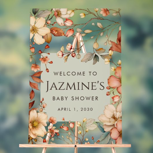 コテージコアワイルドフラワーベビーシャワーウェルカム アクリルサイン (ニュートラル)