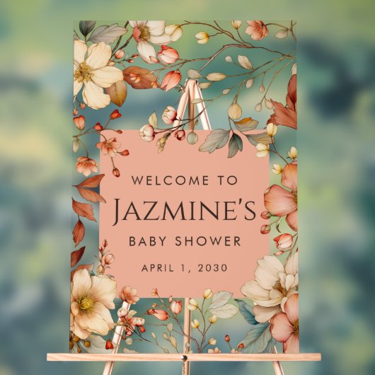 コテージコアワイルドフラワーベビーシャワーウェルカム アクリルサイン (ニュートラル)