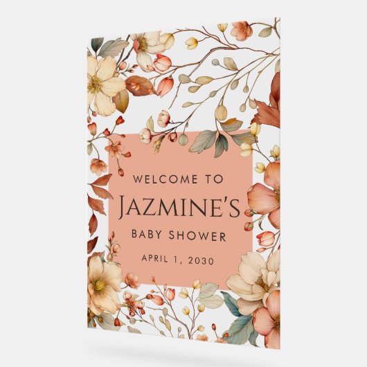 コテージコアワイルドフラワーベビーシャワーウェルカム アクリルサイン (傾斜)