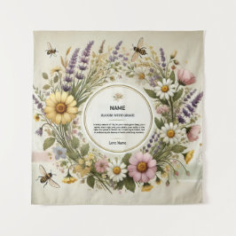 「コテージコアワイルドフラワーリースパーソナライズされた」 タペストリー