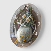 コテージコアヴィンテージキッチンクロック素朴-フローラ ラージ壁時計 (傾斜)