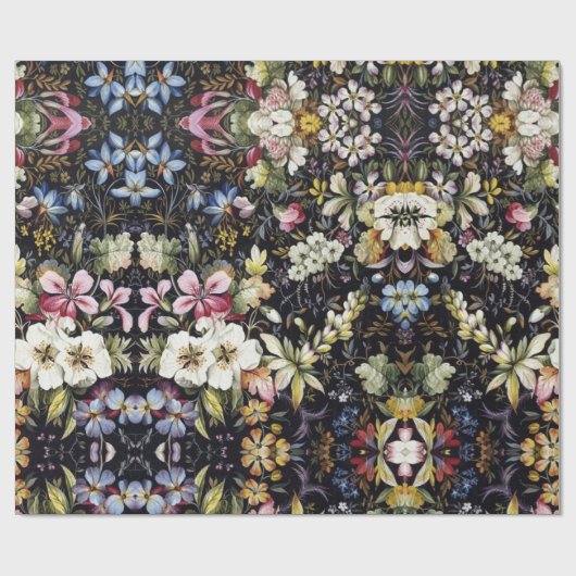 コテージコアヴィンテージフローラホワイトボタニックフラワー ラッピングペーパー (フラット)