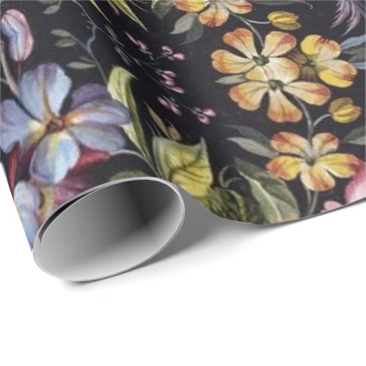 コテージコアヴィンテージフローラホワイトボタニックフラワー ラッピングペーパー (ロールコーナー)