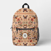 コテージコアヴィンテージワイルドフラワーズピーチモノグラム プリントバックパック (正面)