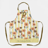 コテージコア秋ストライプフローラカスタムモノグラム エプロン (正面)