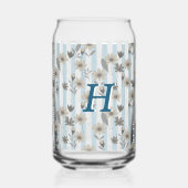 コテージコア秋ストライプフローラカスタムモノグラム ガラス缶 (正面)