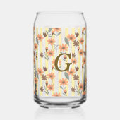 コテージコア秋ストライプフローラカスタムモノグラム ガラス缶 (正面)