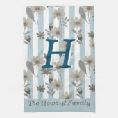 コテージコア秋ストライプフローラカスタムモノグラム キッチンタオル (縦)