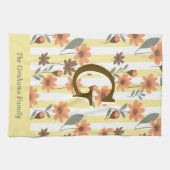 コテージコア秋ストライプフローラカスタムモノグラム キッチンタオル (横)