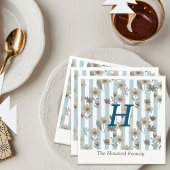 コテージコア秋ストライプフローラカスタムモノグラム スタンダードカクテルナプキン