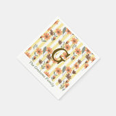 コテージコア秋ストライプフローラカスタムモノグラム スタンダードカクテルナプキン (角)