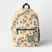 コテージコア秋ブロッサムオンストライプ名前をカスタムする プリントバックパック (正面)