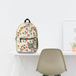 コテージコア秋ブロッサムオンストライプ名前をカスタムする プリントバックパック