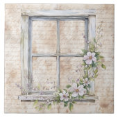 コテージコア素朴な木製の窓の花の農家 タイル (正面)