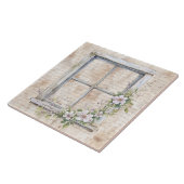コテージコア素朴な木製の窓の花の農家 タイル (側面)