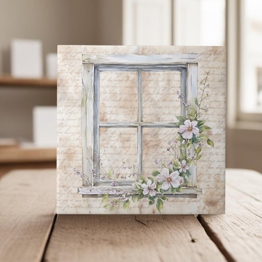 コテージコア素朴な木製の窓の花の農家 タイル