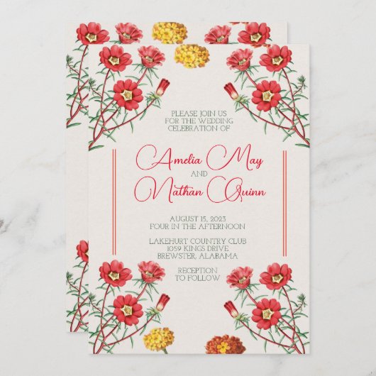 コテージコア結婚式招待状ヴィンテージフラワーズ 招待状 (正面/裏面)