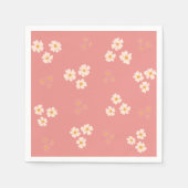 コテージコア赤面ピンクデイジーフローラ スタンダードカクテルナプキン (正面)