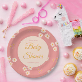 コテージコア赤面ピンクデイジーフローラ ペーパープレート