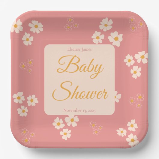 コテージコア赤面ピンクデイジーフローラ ペーパープレート (正面)