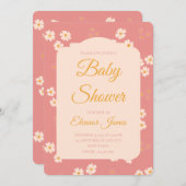 コテージコア赤面ピンクデイジーフローラ 招待状 (正面/裏面)