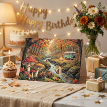 コテージコア風キャンプ場のヴィンテージな雰囲気の誕生日