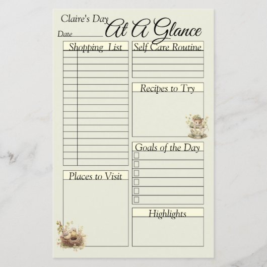 コテージコア鳥と蝶の毎日バインダーページ (正面)