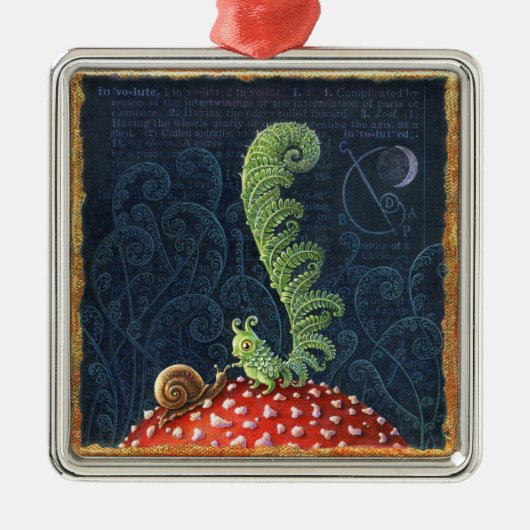 コテージコア、インボリュート。キュートなキノコの芸術 メタルオーナメント (正面)