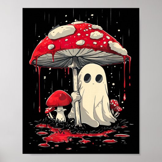 コテージコア ハロウィン Tシャツ ゴースト キノコ スプーキー ポスター (正面)