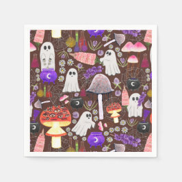 コテージコア ハロウィーンのグール ダーク スタンダードカクテルナプキン