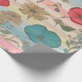 コテージコア、ピンクとブルーのフローララップ紙 ラッピングペーパー (角)