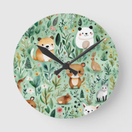 コテージコア フローラル カントリーサイド 緑の装飾 ラウンド壁時計