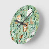 コテージコア フローラル カントリー グリーン インテリア ラウンド壁時計 (傾斜)