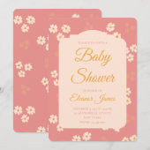 コテージコア ブラッシュ ピンク デイジー フローラル 招待状 (正面/裏面)