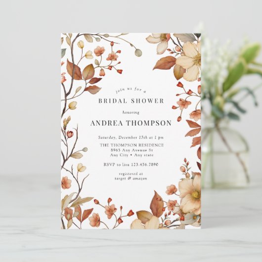 コテージコア |ワイルドフラワーブライダルシャワー 招待状 (スタンド正面)