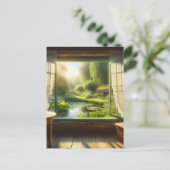 コテージコア:平和な池を眺める ポストカード (スタンド正面)