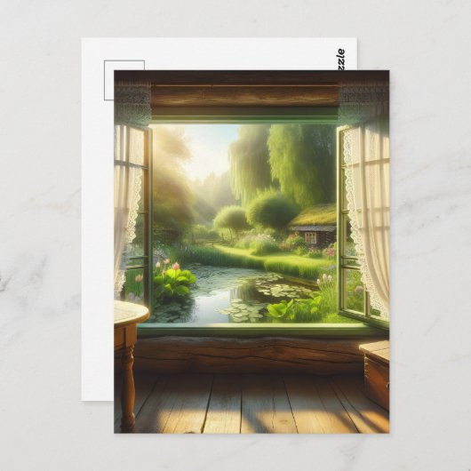 コテージコア：平和な池を眺める ポストカード (正面/裏面)