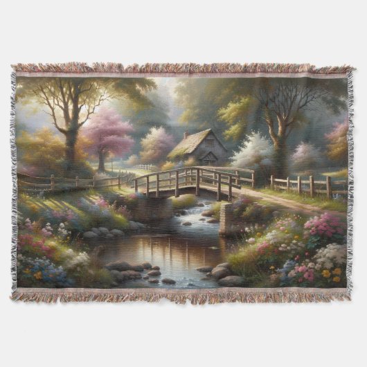 コテージコア 春の橋の別荘 シーン スローブランケット (正面)